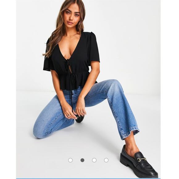 ASOS DESIGN Angel Sleeve with double tie front tea blouse Size 14 - Picture 7 of 9